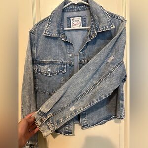Distressed denim jean jacket